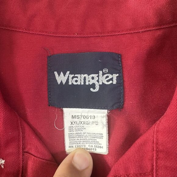 VTG Wrangler Heavy Denim Pearl Snap Work Western Rockabilly Shirt XXL Red - Picture 3 of 5